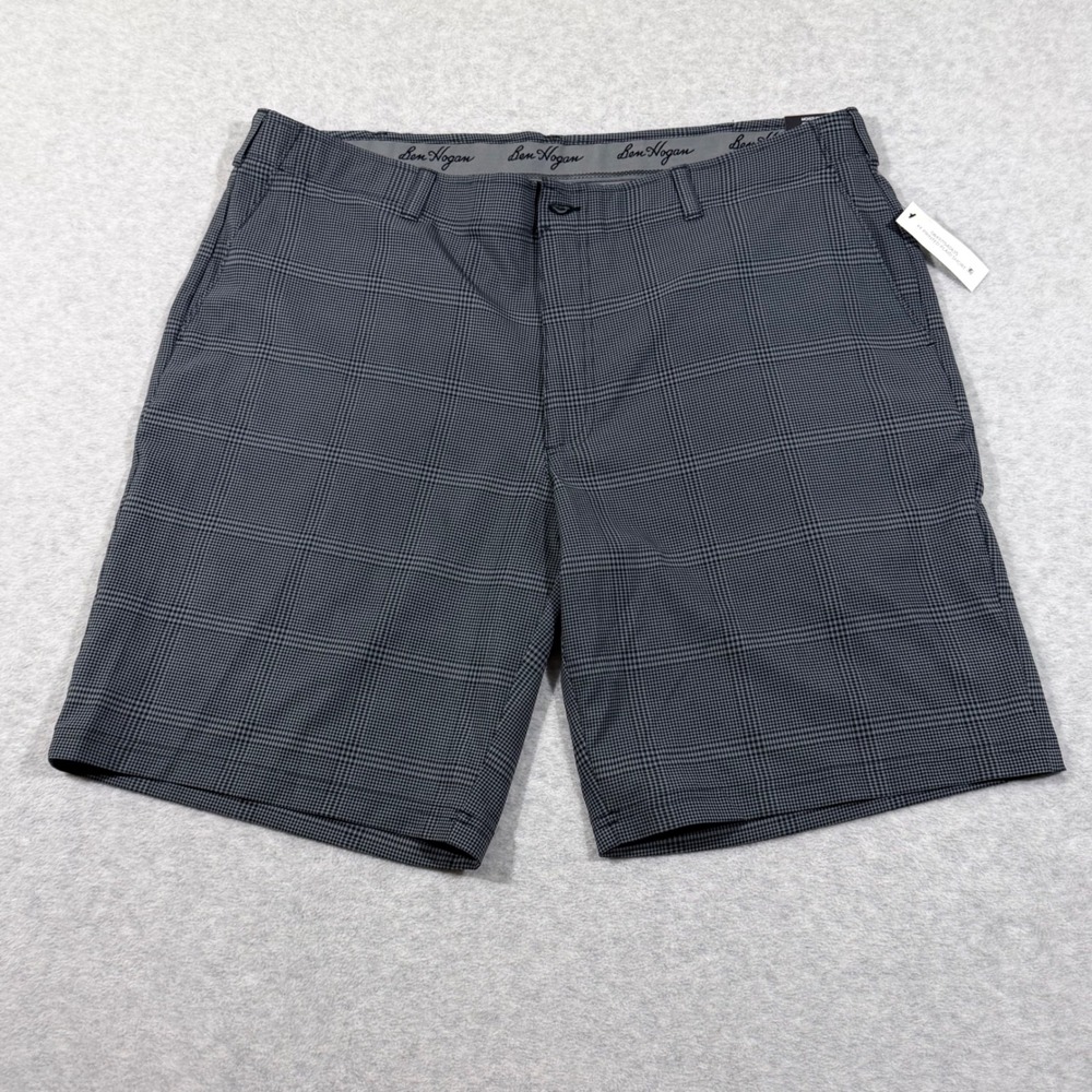 Ben Hogan Golf Shorts Mens 42 Grey New Performance Micro Check UPF 50 Caviar